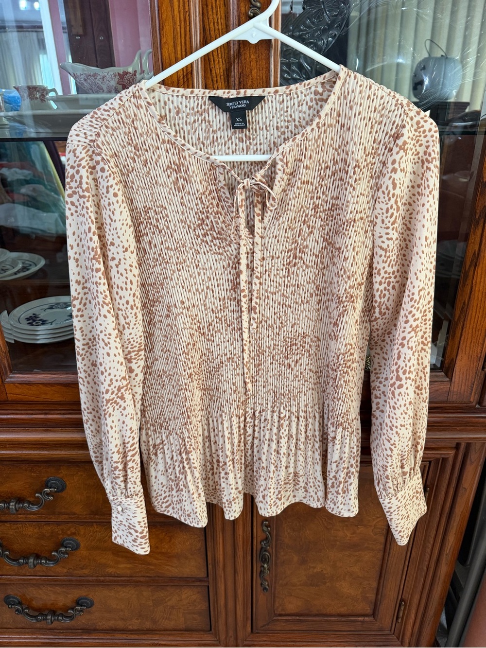 Simply Vera Vera Wang Beige & Brown Printed Peasant Blouse